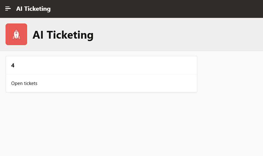 AI Ticketing Home page with the new Open Tickets card